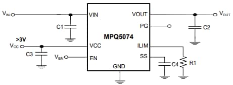Application Circuit Diagram - Monolithic Power Systems (MPS) MPQ5074 Load Switches